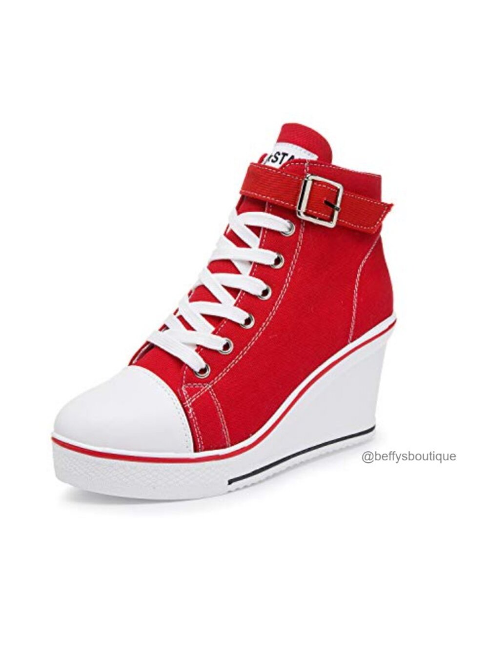 Women's Canvas High-Heeled Sneakers Platform Wedge Pump Shoes Lace-Up Breathable